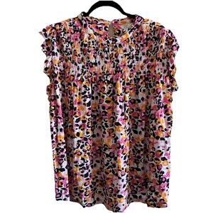 Crown & Ivy Womens Plus Flutter Sleeve Blouse 3X Multicolor EUC